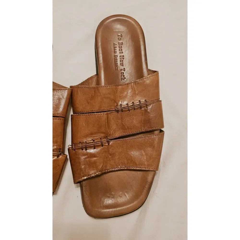 To Boot New York Mens 10.5 Sandals Slide Slip On Brown Leather Italy Made 500